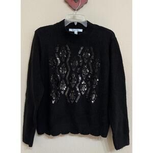 Blue Sol Womens 1x Black Wool-Blend Sequined Pullover Mock Neck Sweater! A2294